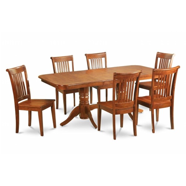 East West Furniture 7 Piece Formal Dining Room Set Table With A Leaf and 6 Dining Room Chairs NAPO7-SBR-W - main